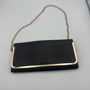 Aldo Black Textured Clutch with Gold Accent